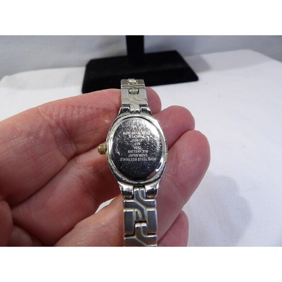 Vintage Elgin two tone gold silver ladies analog watch, working, 7" with band - Picture 6 of 10